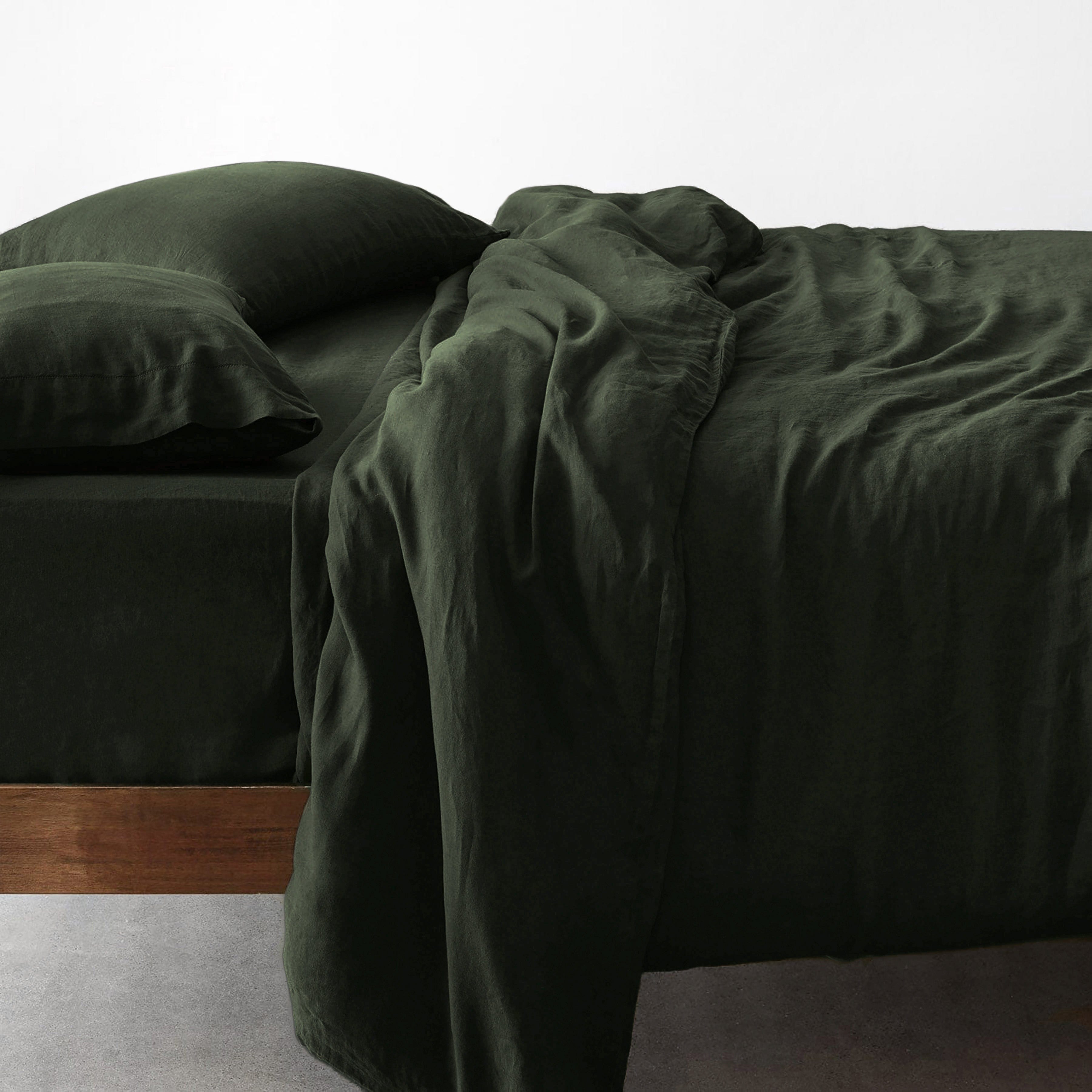 Stonewashed Linen Bedding Bundle in Green - Image 122
