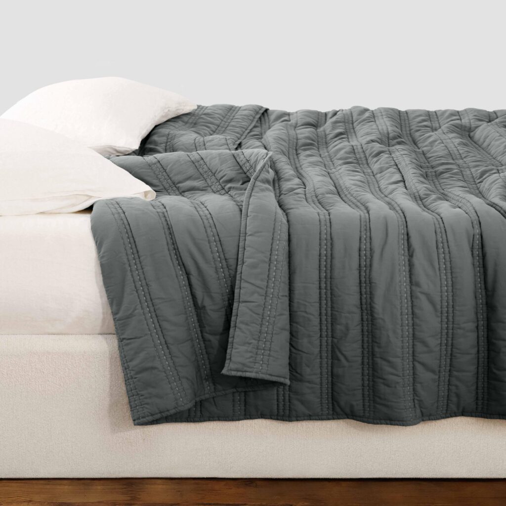 Organic Cotton Percale Bed Quilt in Blue