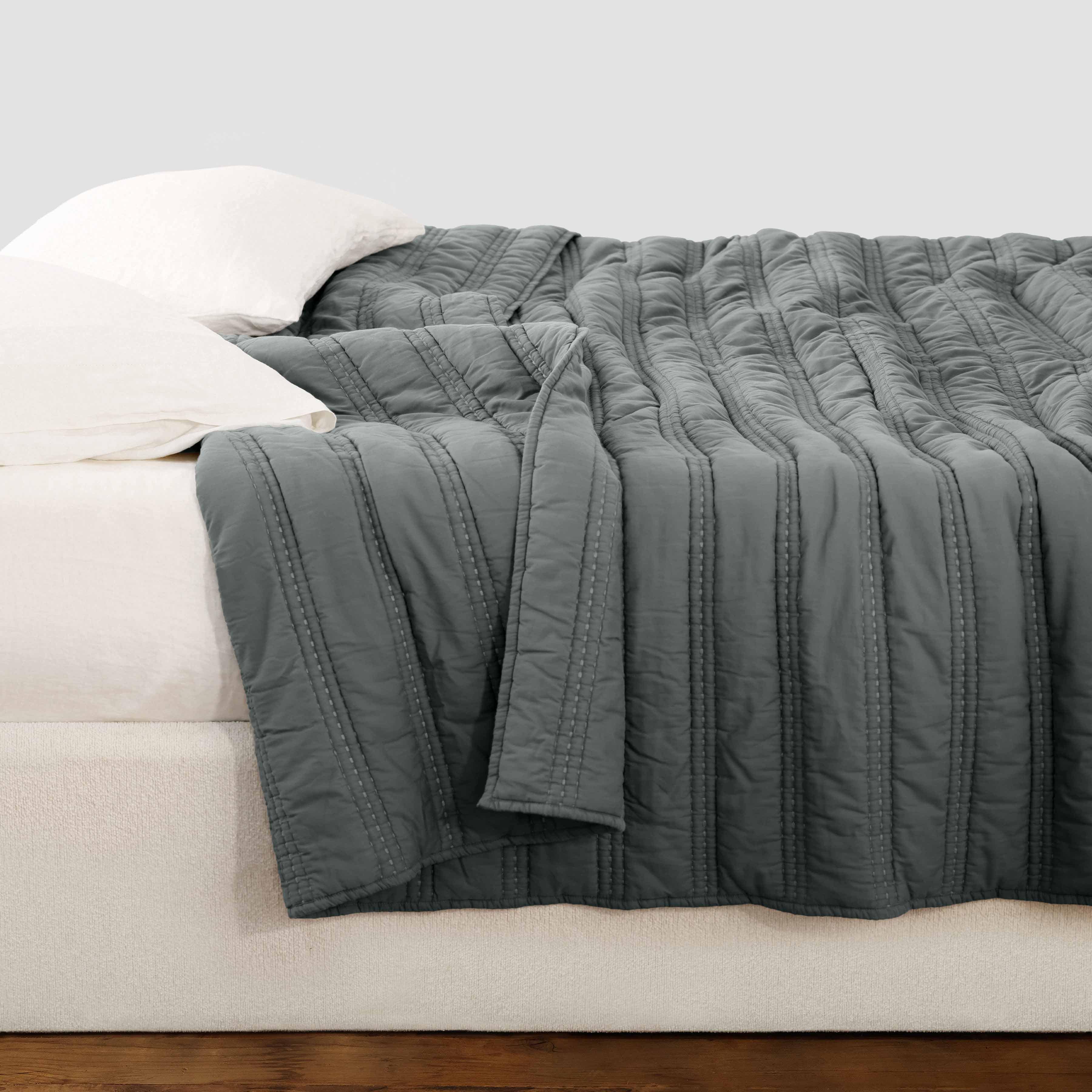 Organic Cotton Percale Bed Quilt in Blue