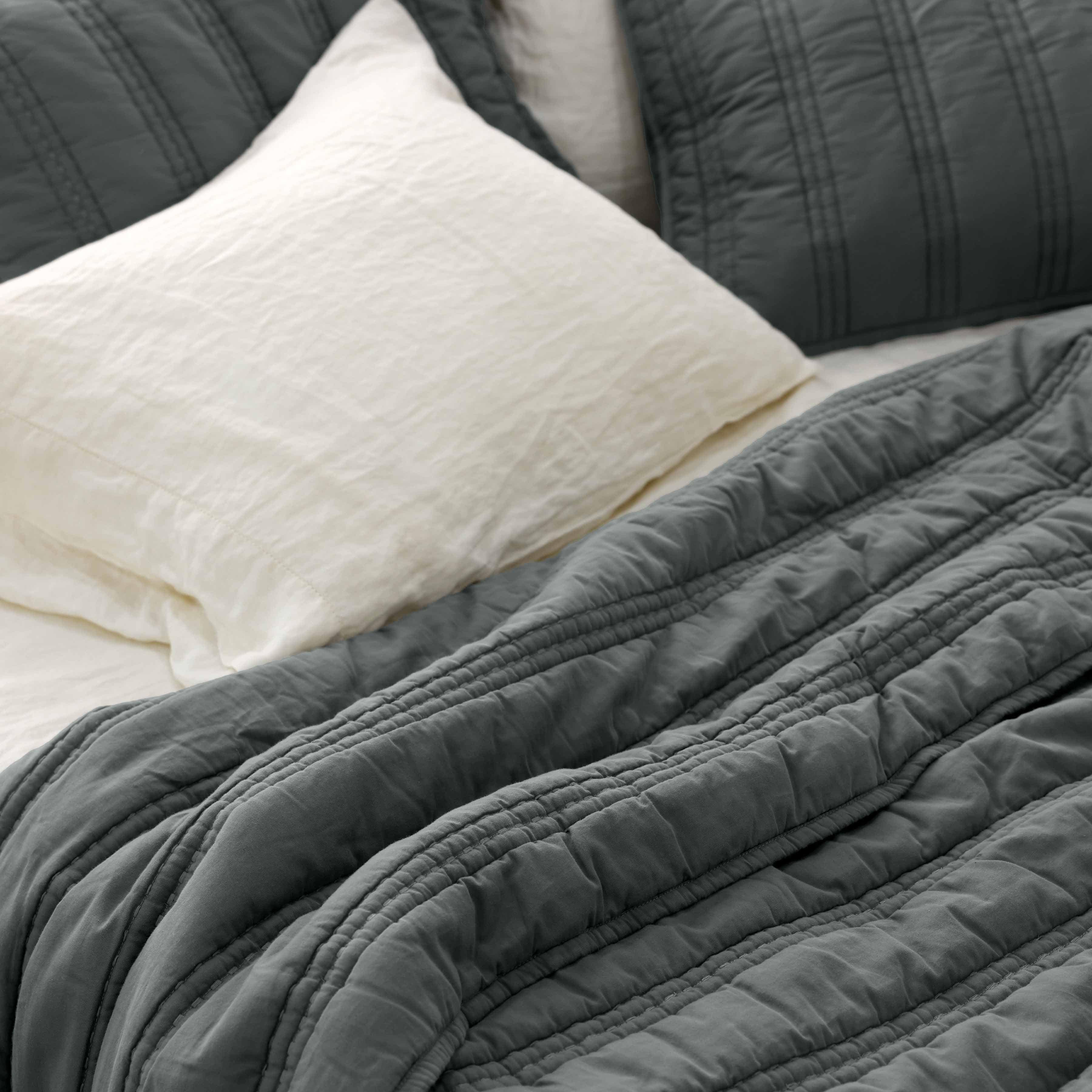 Organic Cotton Percale Bed Quilt in Blue - Image 6