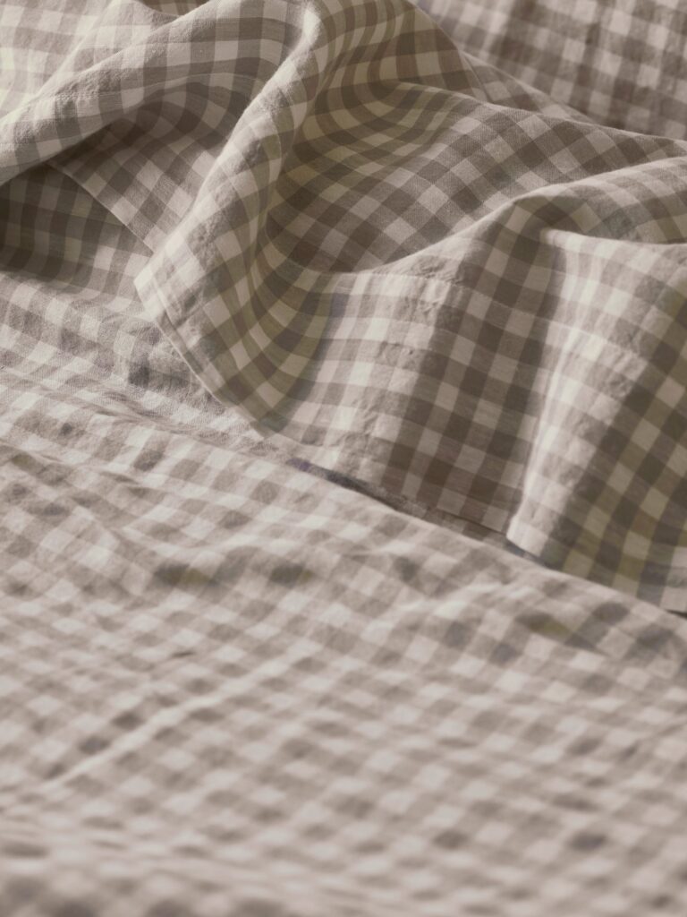 Mushroom Gingham Linen Flat Sheet