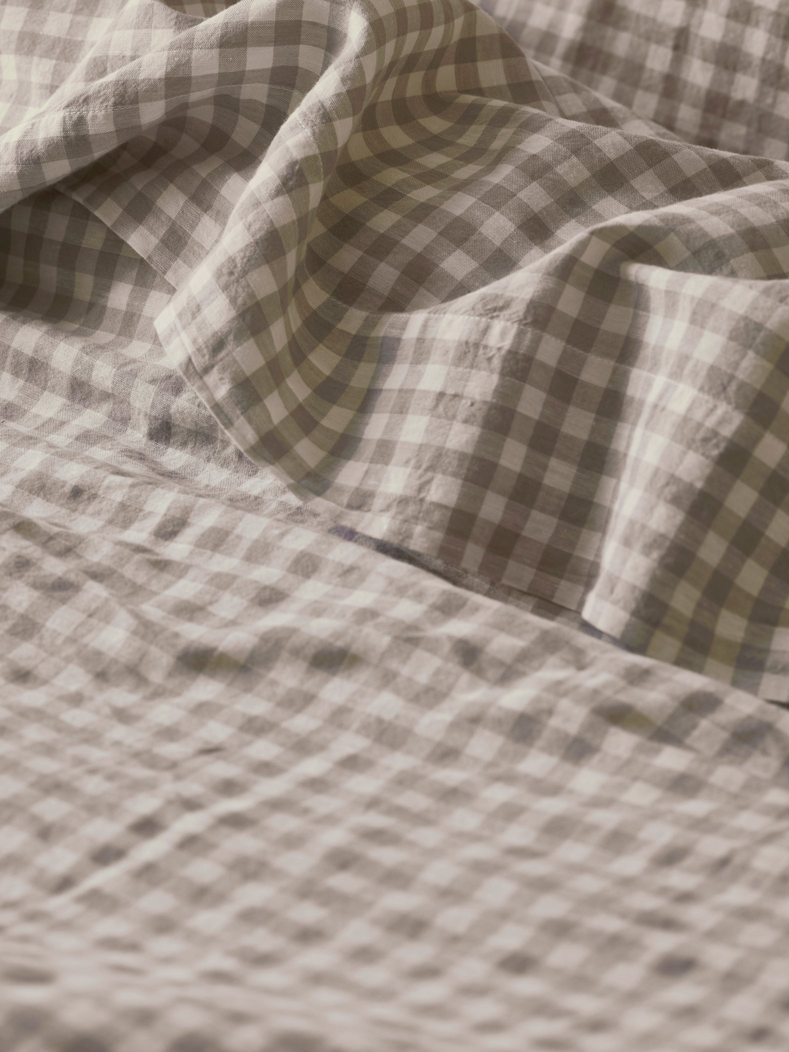 Mushroom Gingham Linen Flat Sheet