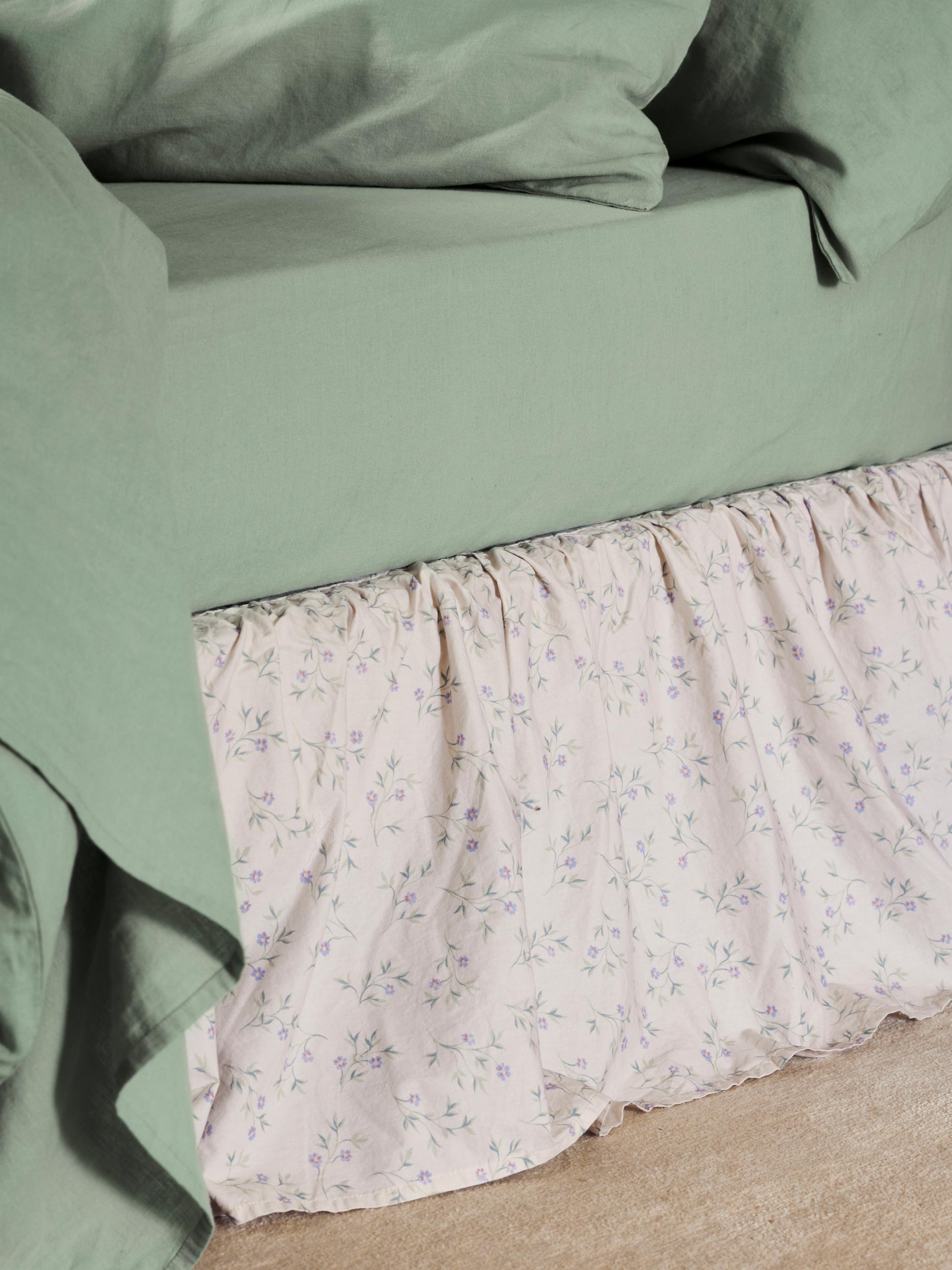 Cream Floral Cotton Bed Valance - Image 2