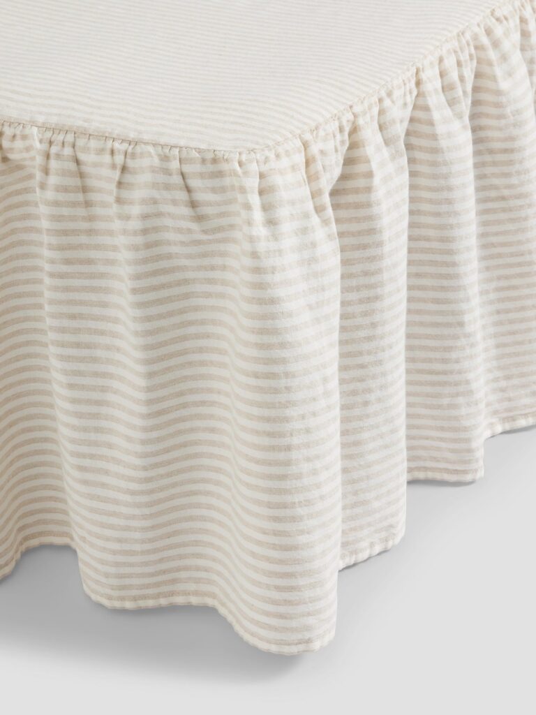 Oatmeal Striped Linen Bed Valance