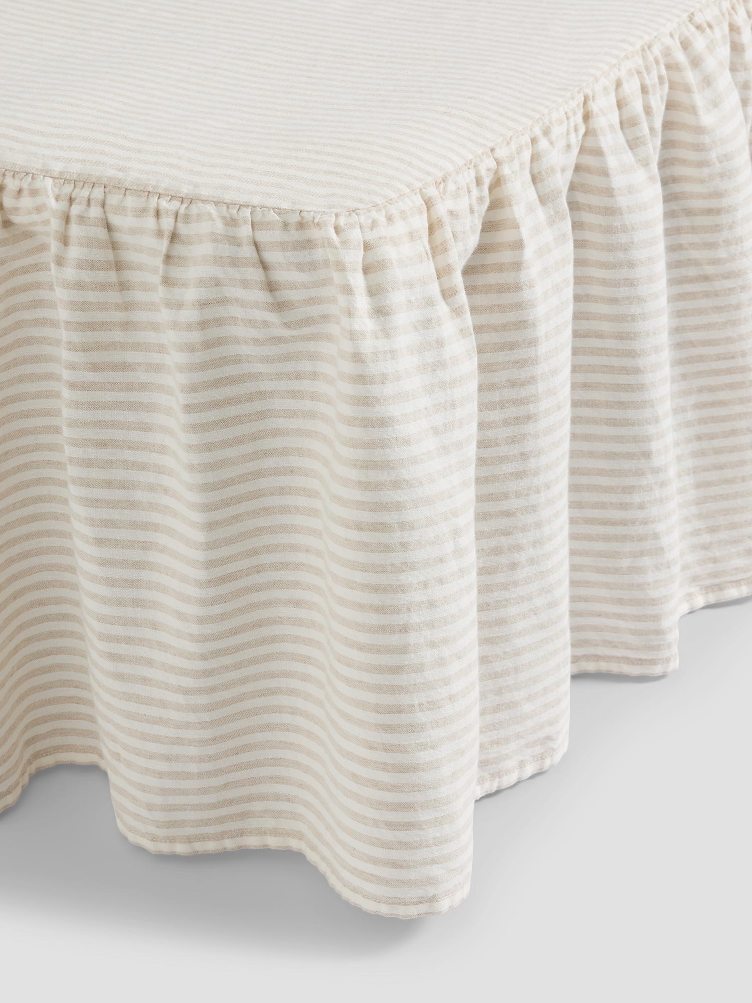 Oatmeal Striped Linen Bed Valance