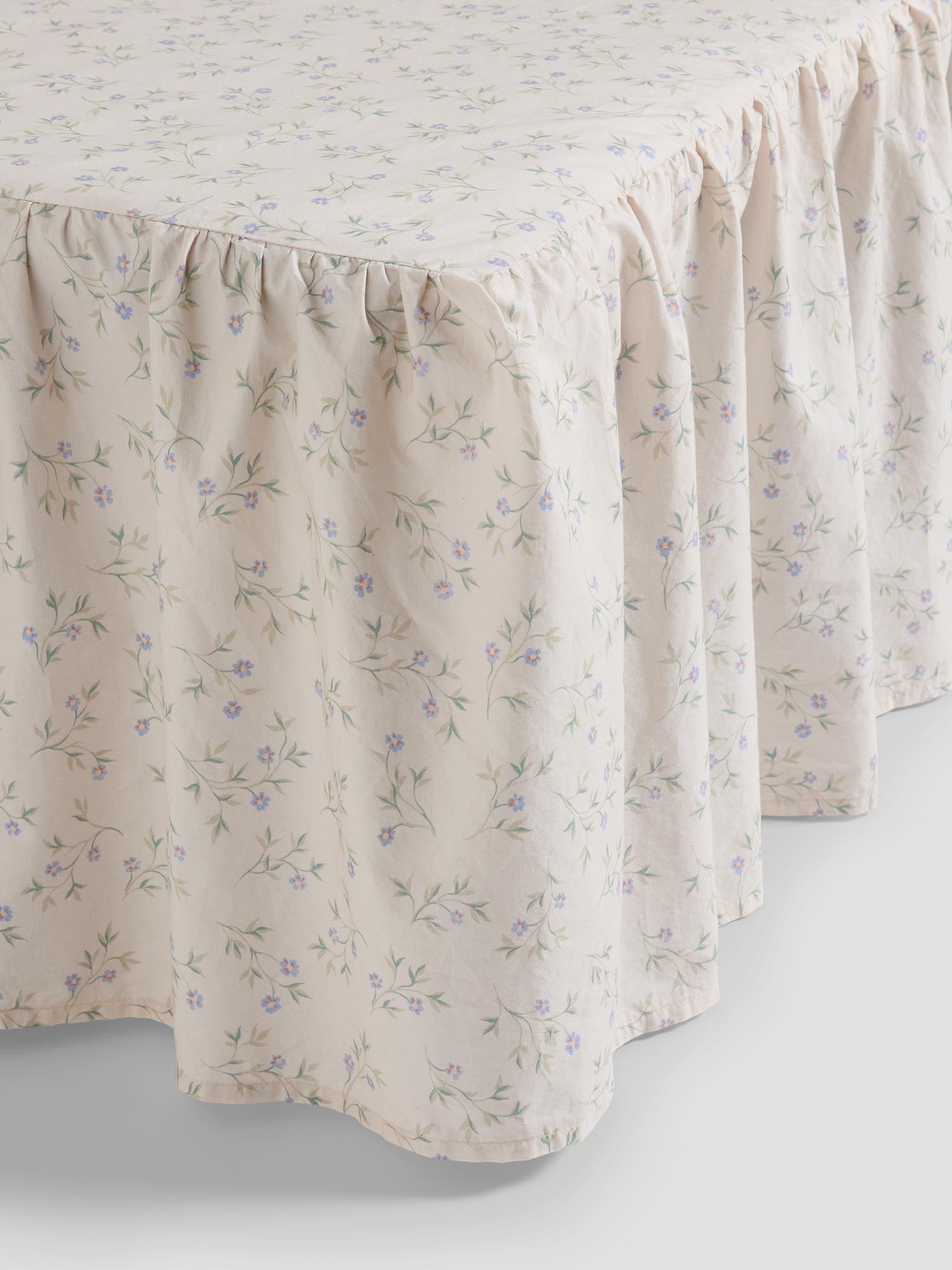 Cream Floral Cotton Bed Valance
